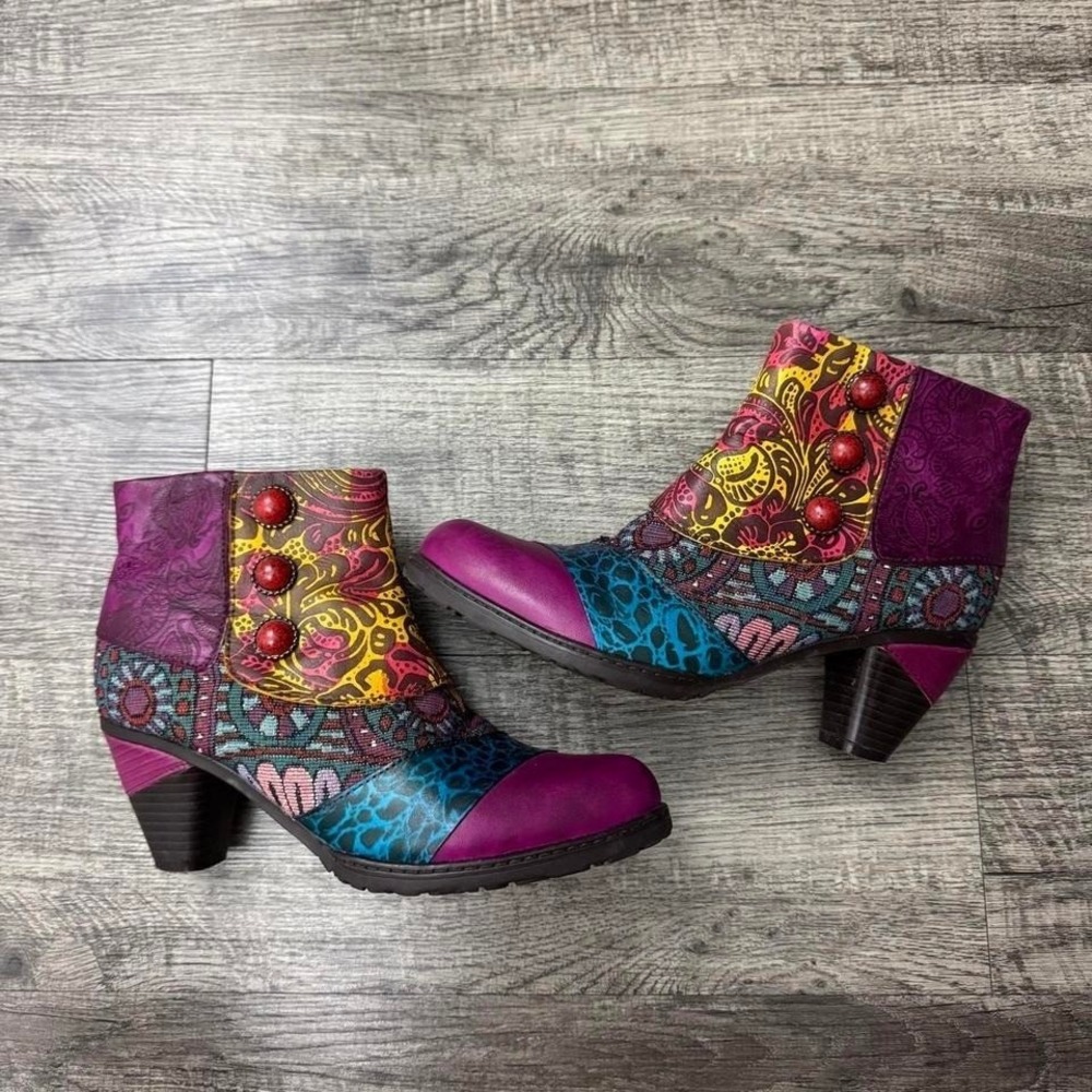 SOCOFY Boho Multicolor Ankle Boots EU 39 Size 8-8.5